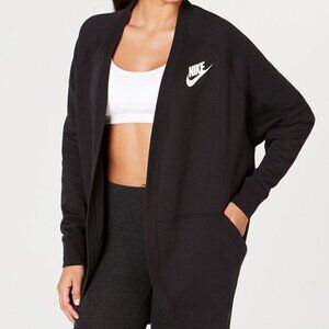 Nike Women's Black Sportswear Rally Relaxed Fleece Cardigan Rib Sweater Size L